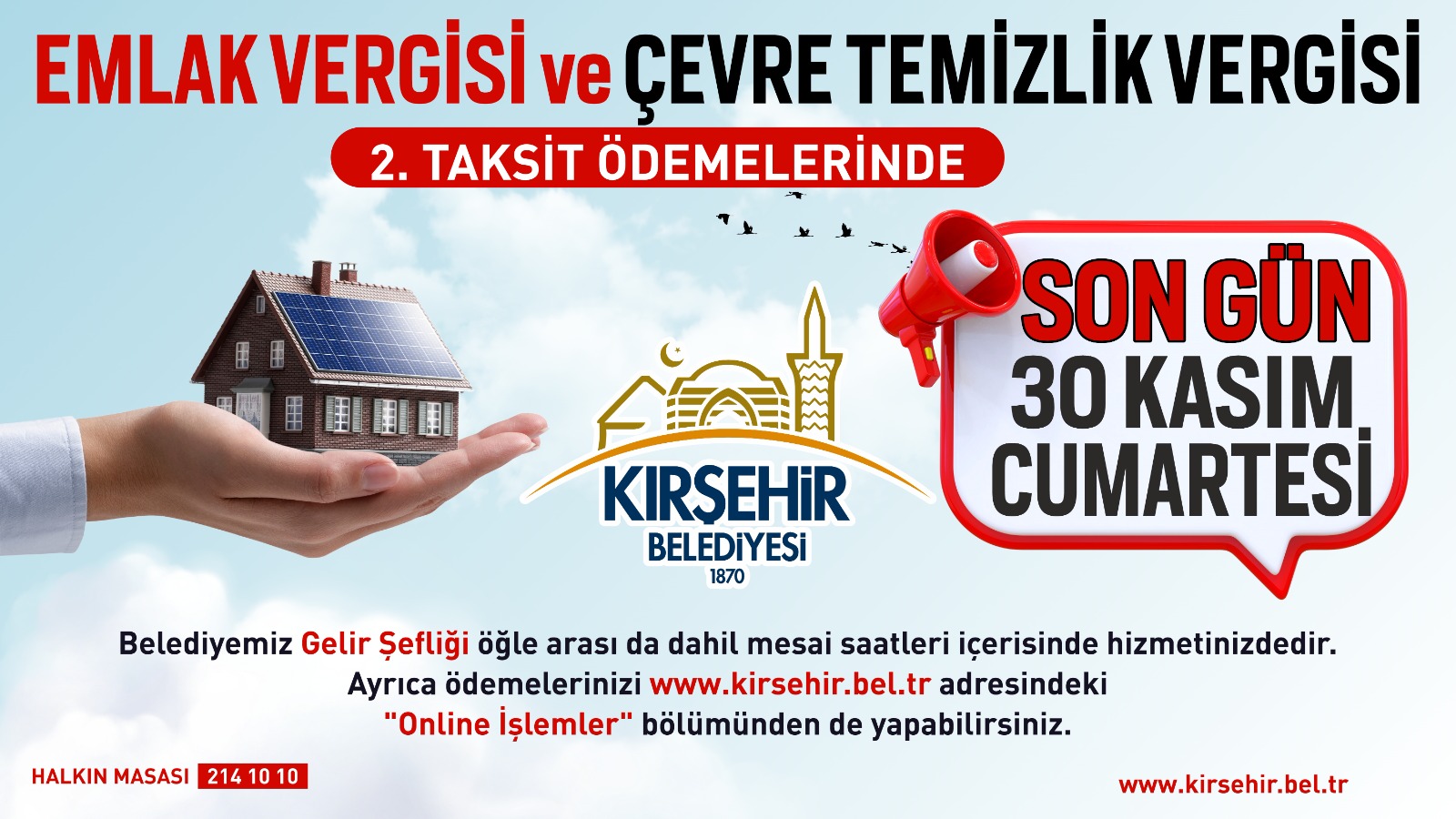 EMLAK VE ÇEVRE TEMİZLİK VERGİSİ 2. TAKSİT ÖDEMELERİNDE SON GÜN 30 KASIM 2024